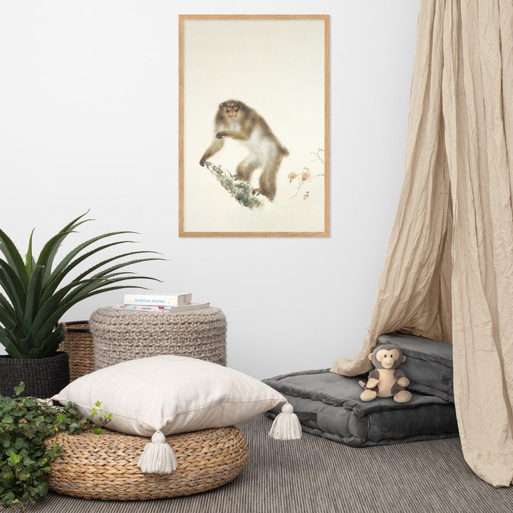 Kansetsu_Hashimoto-Old_Monkey_with_Cherry_in_Autumn_enhanced-matte-paper-framed-poster-_cm_-oak-61x91-cm-front-6936e39d4c41a-min_b726fb39-ad89-475c-bc74-c21310dd37fd