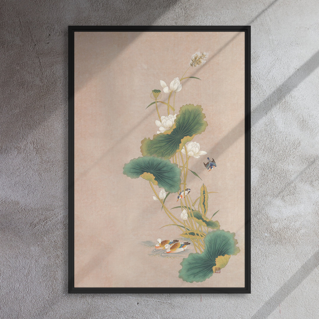 Toile - Seungmin Yoon, Fleurs de lotus avec oiseaux