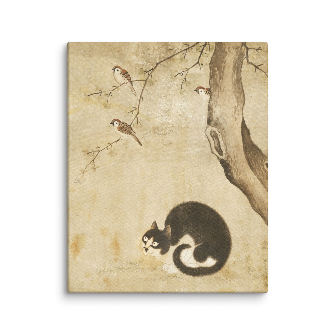 Toile - Chat et moineaux, Byeon Sang-byeok