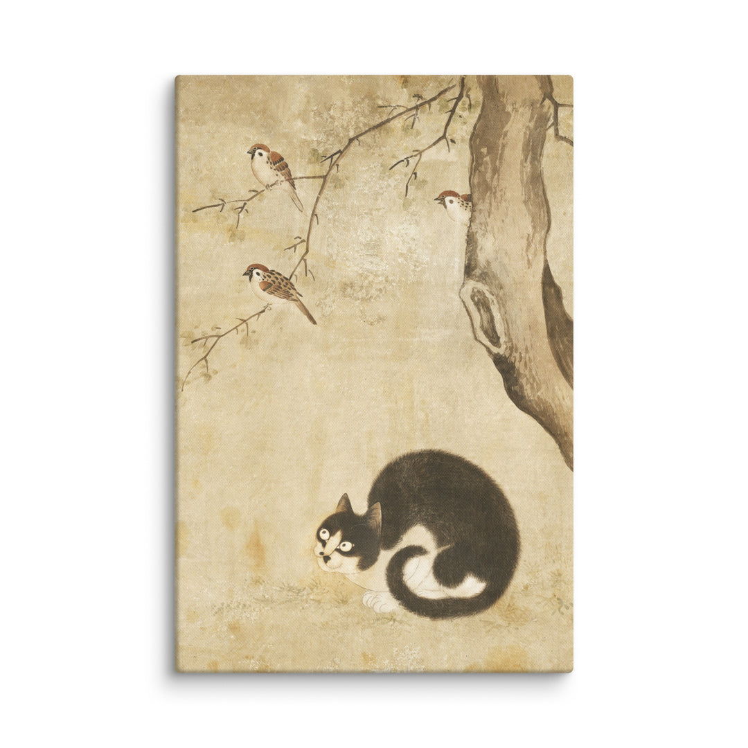 Toile - Chat et moineaux, Byeon Sang-byeok