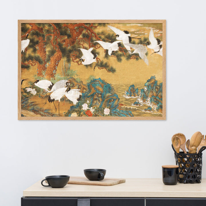 framed-poster-_cm_-oak-61x91-cm-weisse-kraniche-aus-dem-changdeokgung-palast