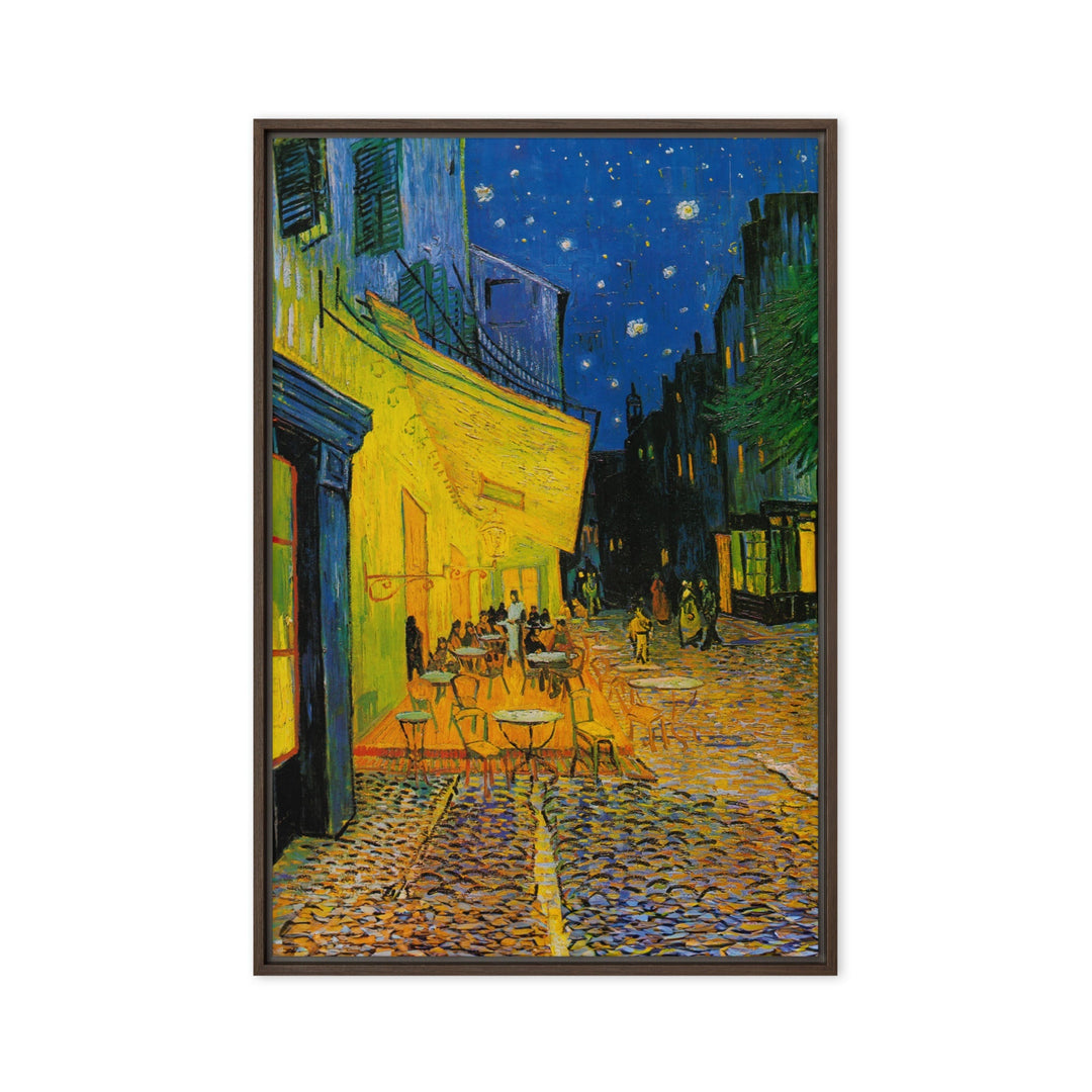 Gerahmte Leinwand - Caféterrasse am Abend Vincent van Gogh Braun / 61x91 cm (24″×36″) artlia