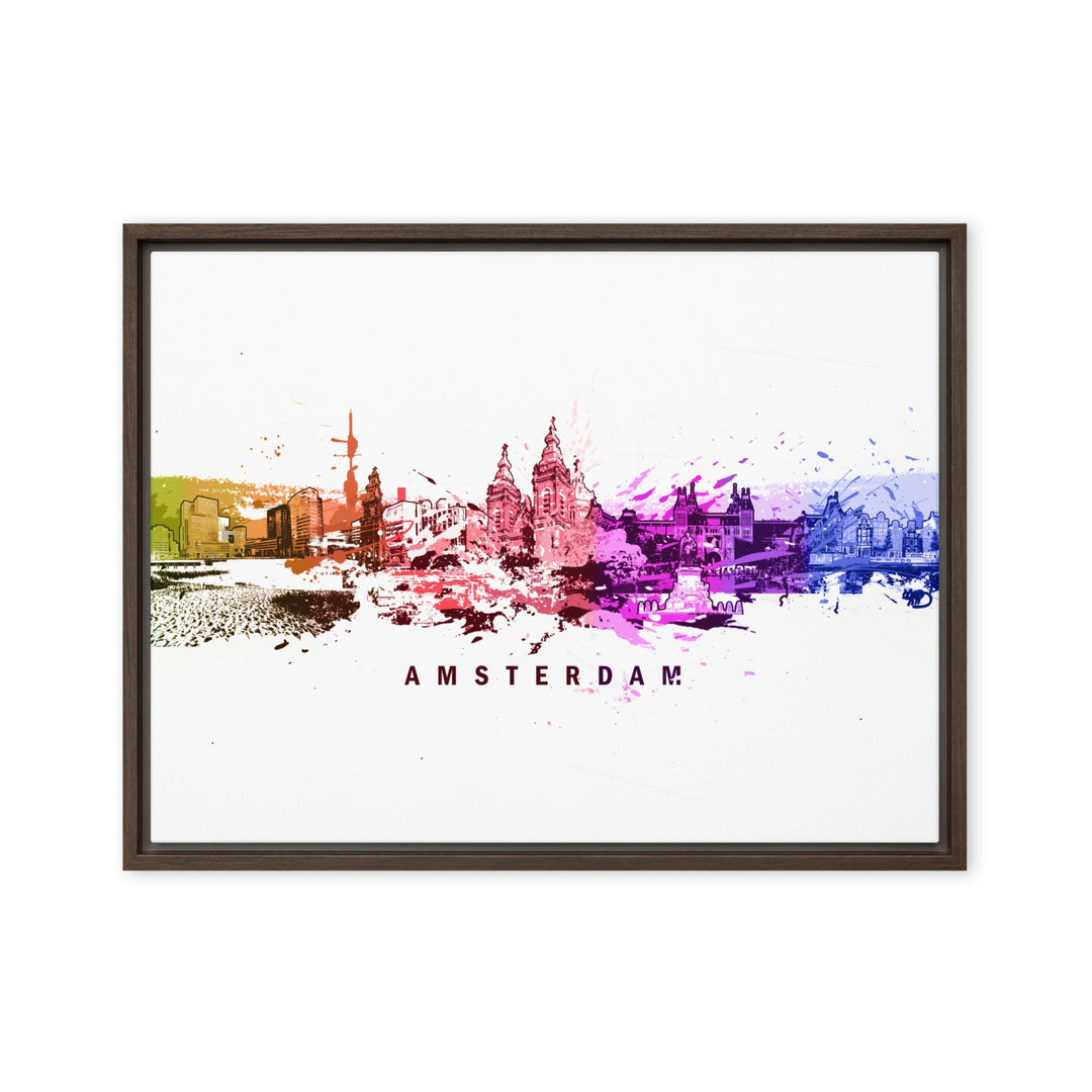 Gerahmte Leinwand - Skyline Amsterdam Marko Kurth Braun / 46x61 cm (18″×24″) artlia