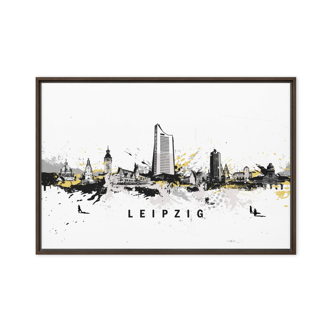 Gerahmte Leinwand - Skyline Leipzig Marko Kurth Braun / 61x91 cm (24″×36″) artlia