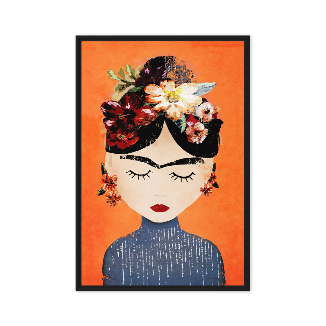 Leinwand - Frida Kahlo Orange Kuratoren von artlia Schwarz / 61x91 cm (24″×36″) artlia