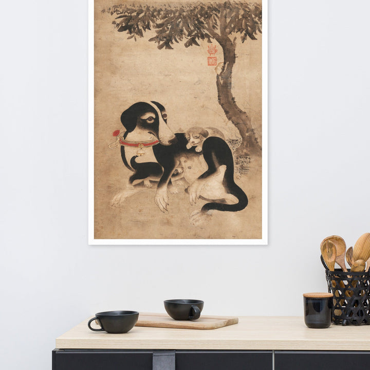 poster-Hundemutter-mit-Welpen-framed-poster-_cm_-white-61x91-cm