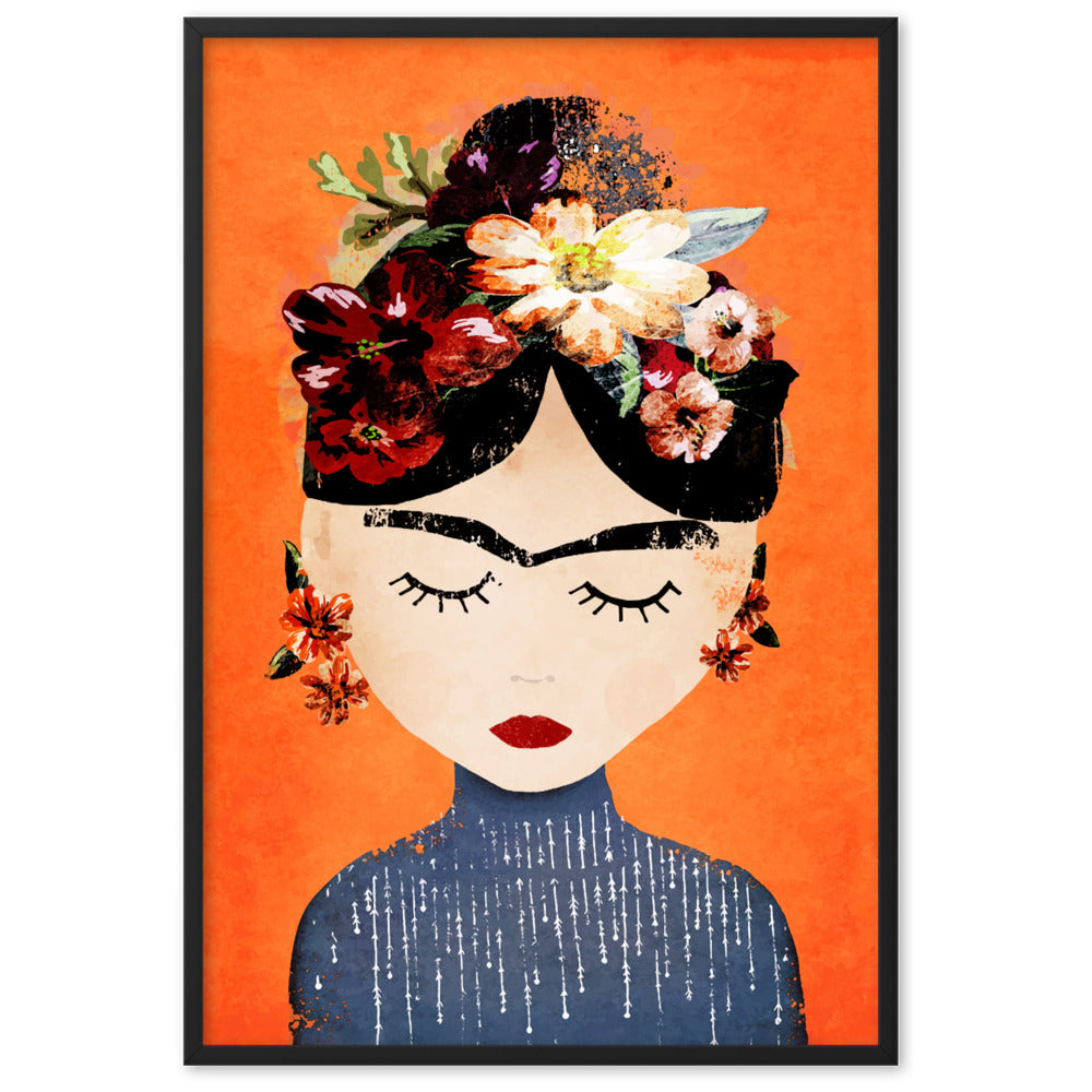 Poster - Frida Kahlo Orange Kuratoren von artlia Schwarz / 61×91 cm artlia