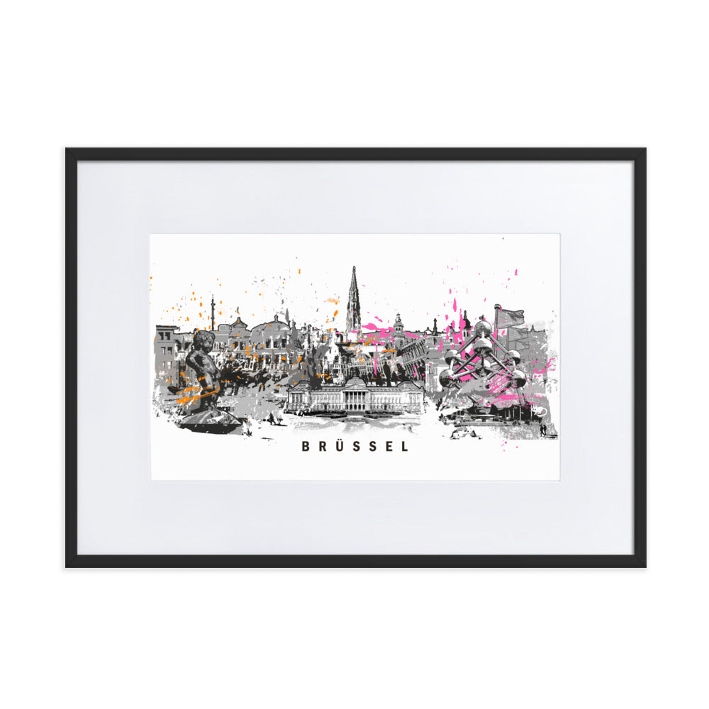 Poster mit Passepartout - Skyline Brüssel Marko Kurth Schwarz / 50×70 cm artlia