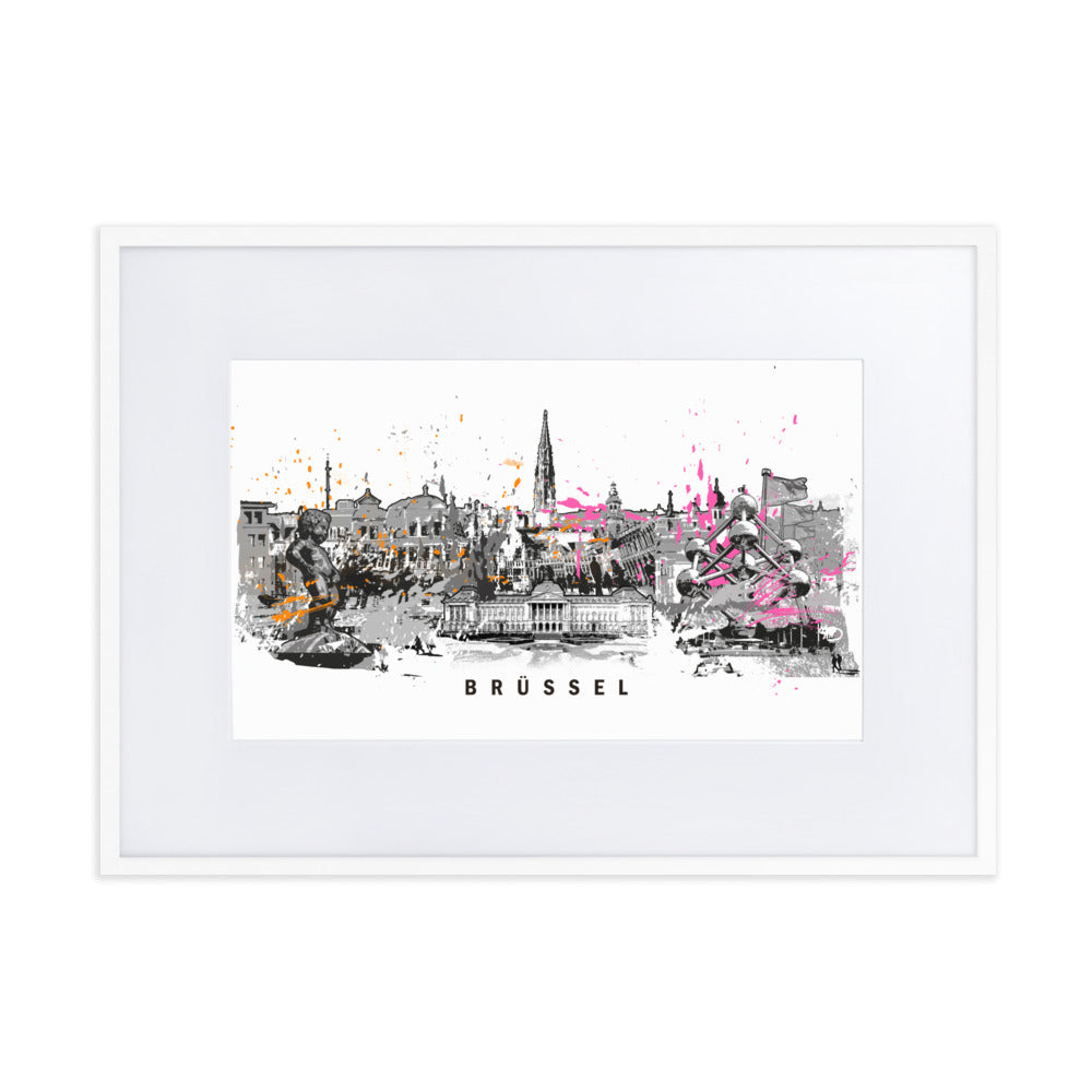 Poster mit Passepartout - Skyline Brüssel Marko Kurth Weiß / 50×70 cm artlia