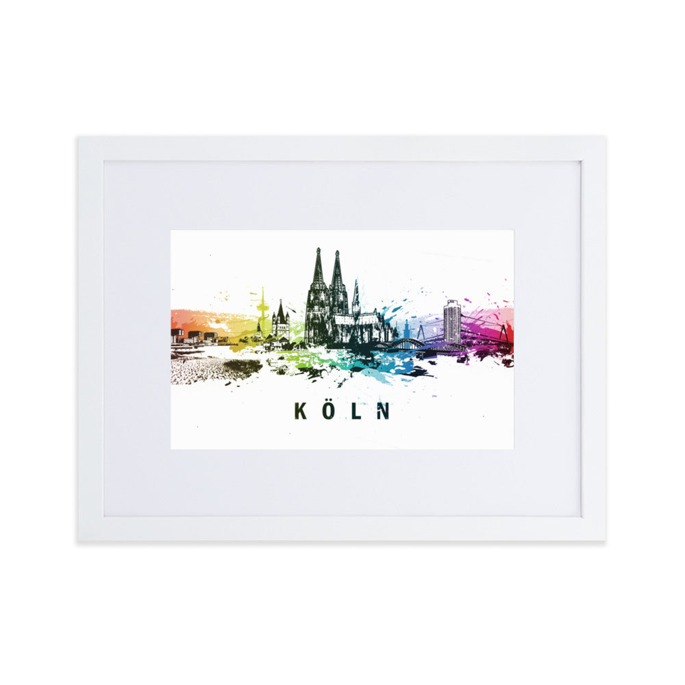 Poster mit Passepartout - Skyline Köln Marko Kurth Weiß / 30×40 cm artlia