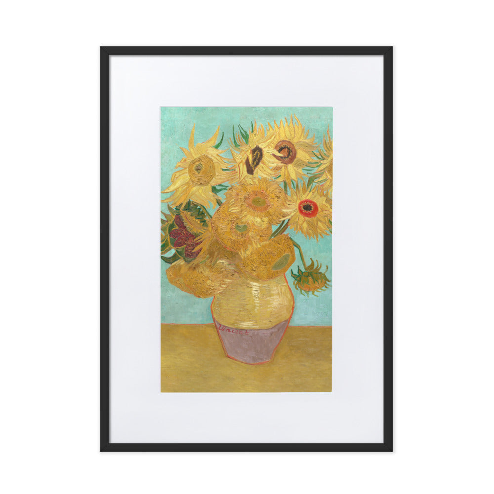 Poster mit Passepartout - Sonnenblumen, 1889 Vincent van Gogh Schwarz / 50×70 cm artlia
