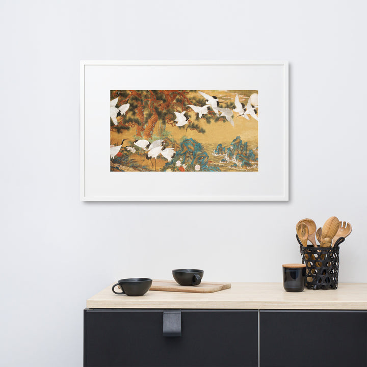 Poster mit Passepartout - Weiße Kraniche aus dem Changdeokgung-Palast