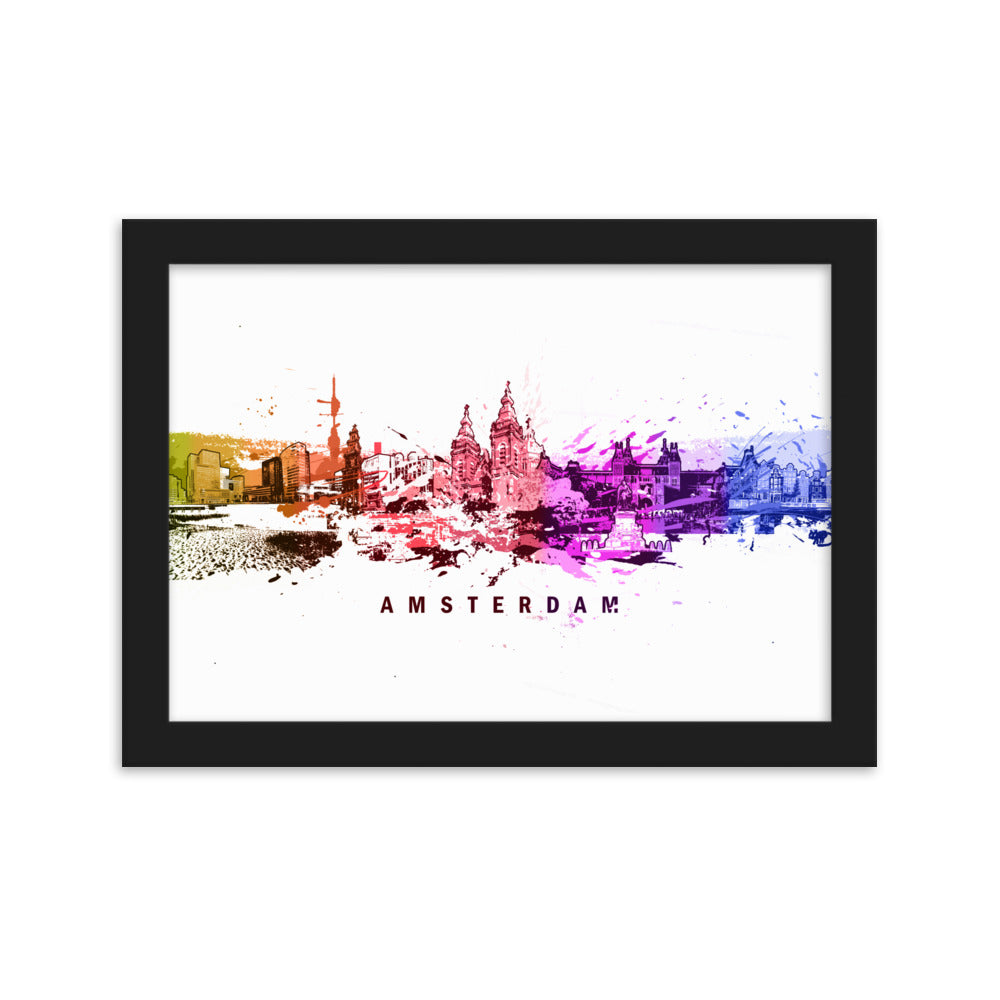 Poster mit Rahmen - Skyline Amsterdam Marko Kurth Schwarz / 21×30 cm artlia