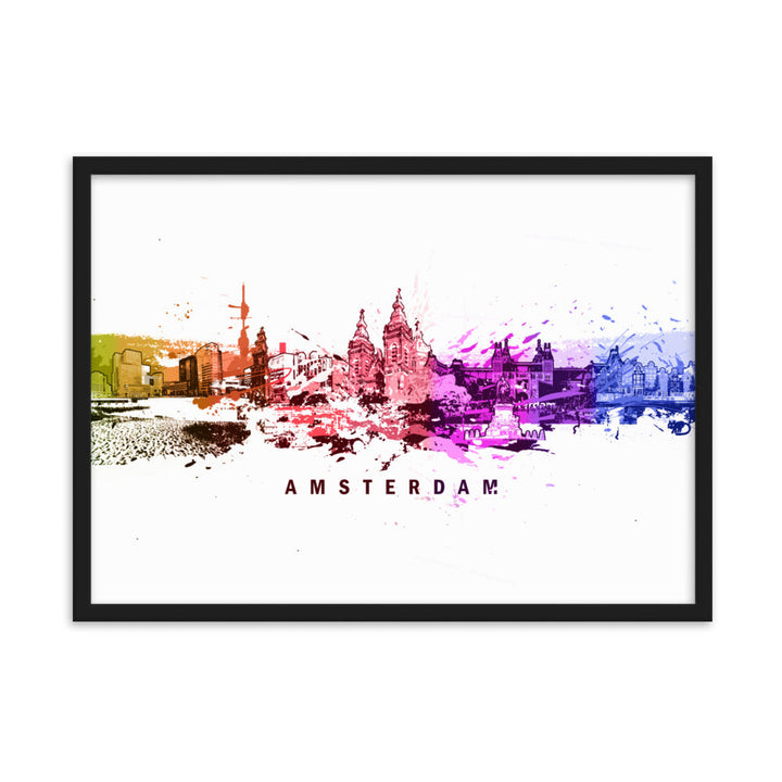 Poster mit Rahmen - Skyline Amsterdam Marko Kurth Schwarz / 50×70 cm artlia