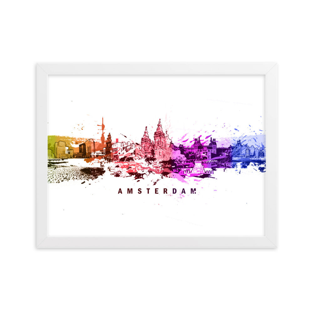 Poster mit Rahmen - Skyline Amsterdam Marko Kurth Weiß / 30×40 cm artlia