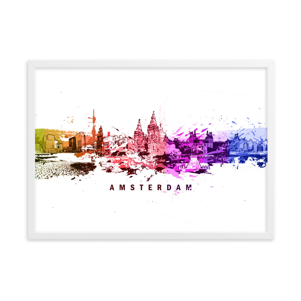 Poster mit Rahmen - Skyline Amsterdam Marko Kurth Weiß / 50×70 cm artlia