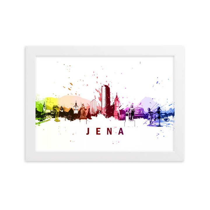 Poster mit Rahmen - Skyline Jena Marko Kurth Weiß / 21×30 cm artlia