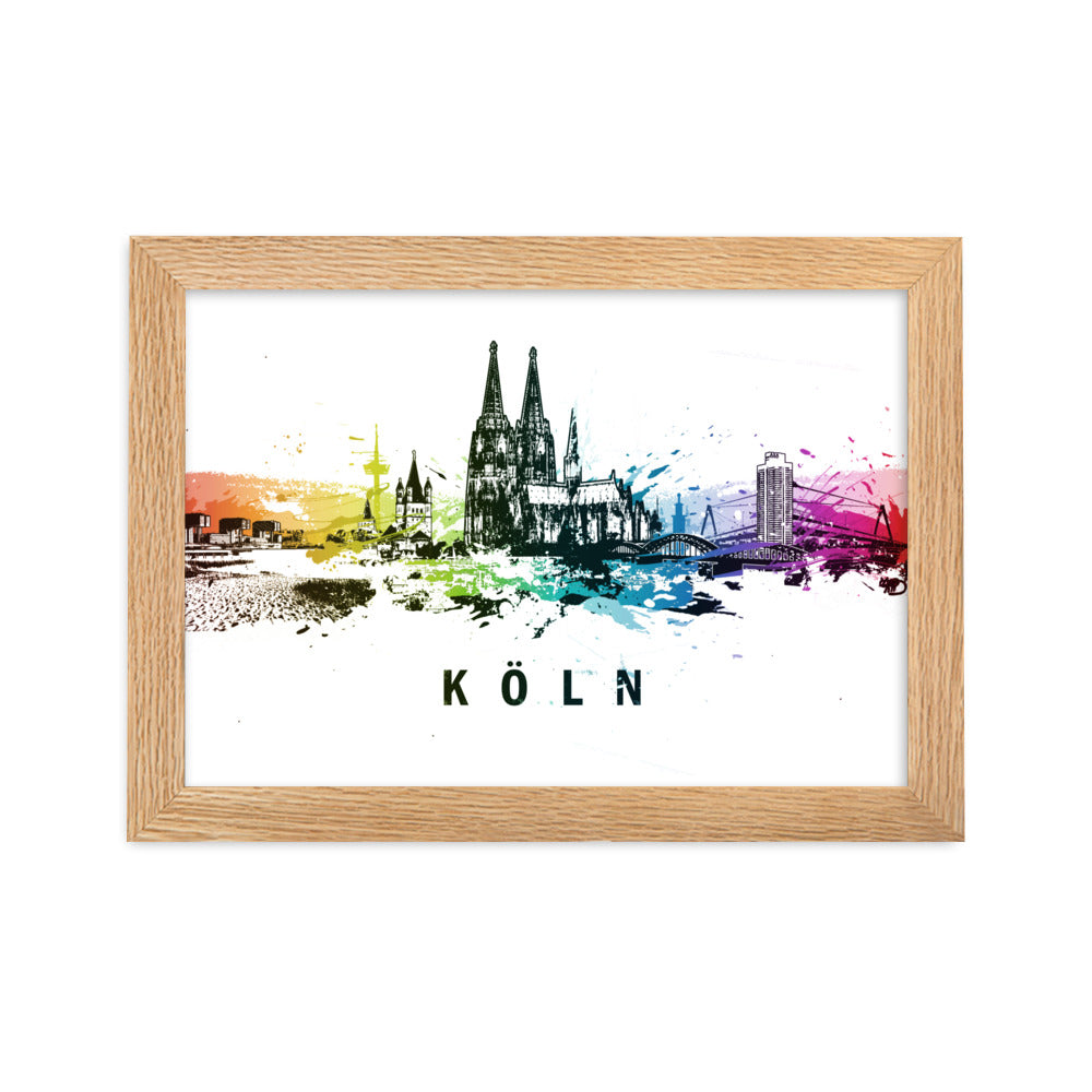 Poster mit Rahmen - Skyline Köln Marko Kurth Oak / 21×30 cm artlia