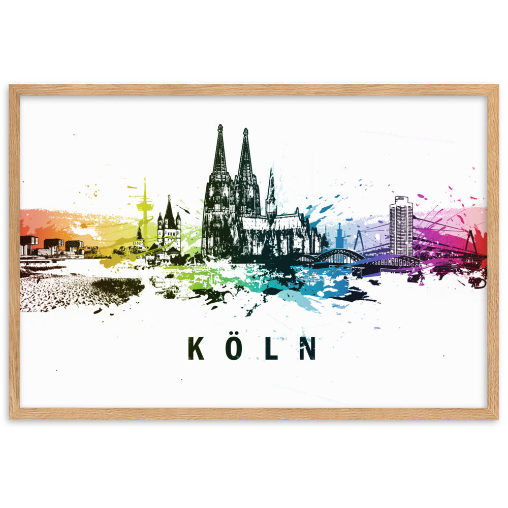 Poster mit Rahmen - Skyline Köln Marko Kurth Oak / 61×91 cm artlia