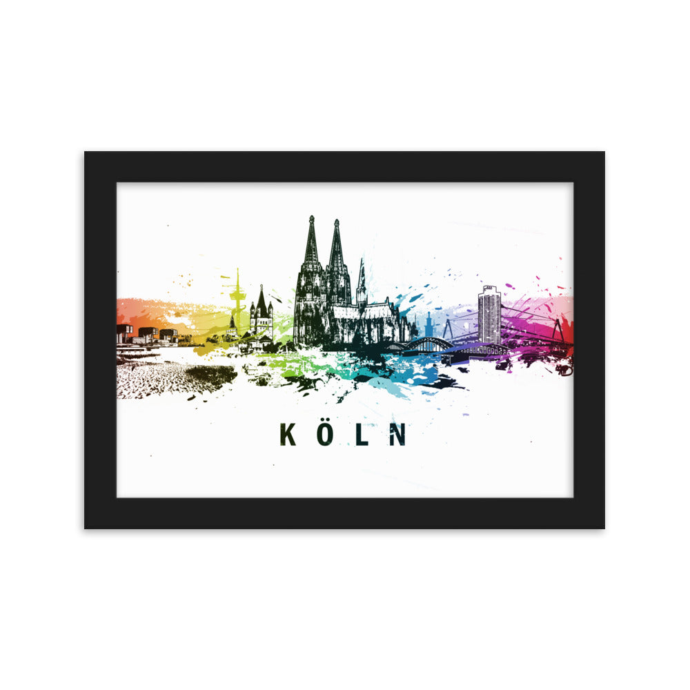 Poster mit Rahmen - Skyline Köln Marko Kurth Schwarz / 21×30 cm artlia