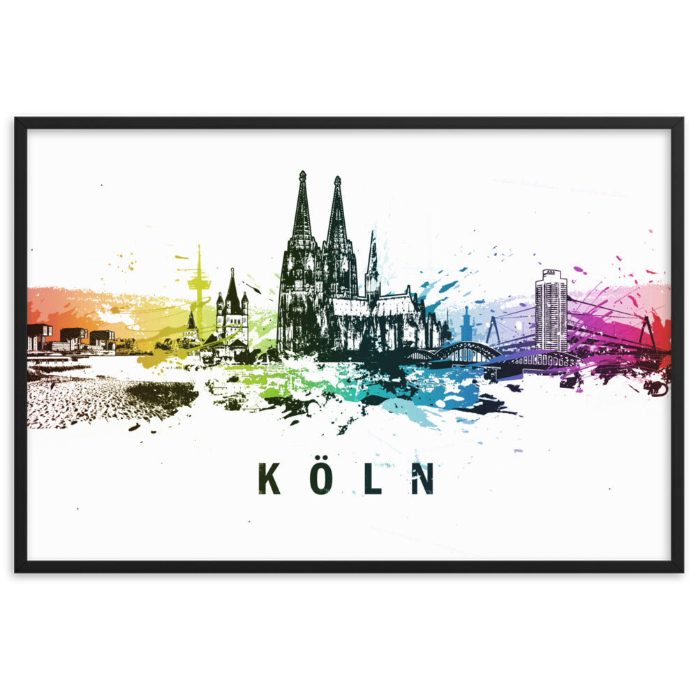 Poster mit Rahmen - Skyline Köln Marko Kurth Schwarz / 61×91 cm artlia