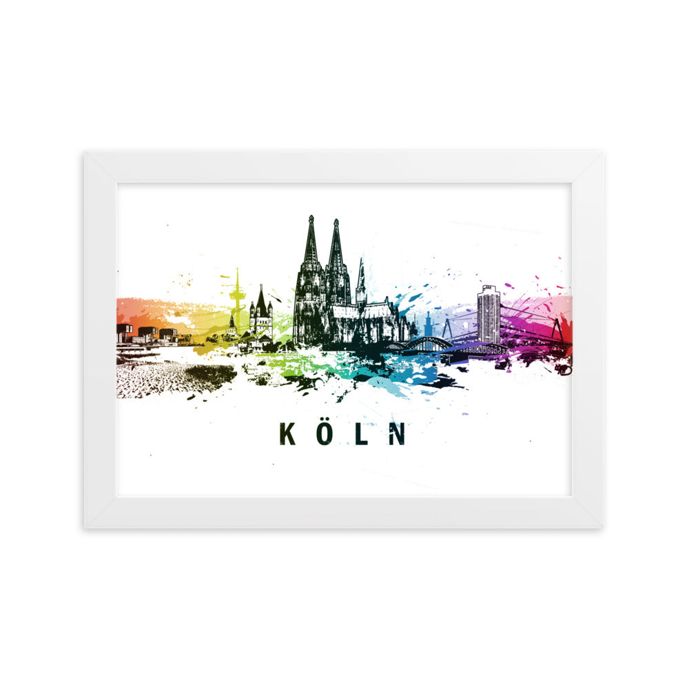 Poster mit Rahmen - Skyline Köln Marko Kurth Weiß / 21×30 cm artlia