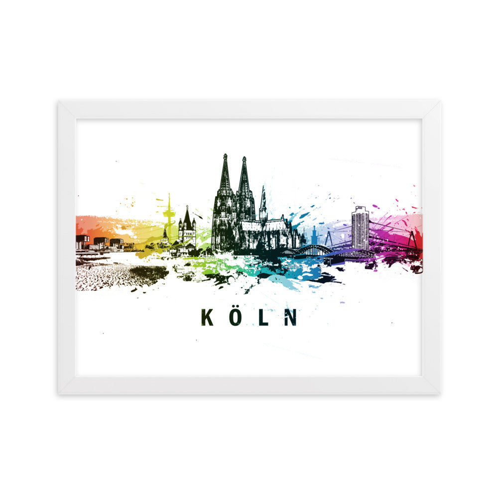 Poster mit Rahmen - Skyline Köln Marko Kurth Weiß / 30×40 cm artlia