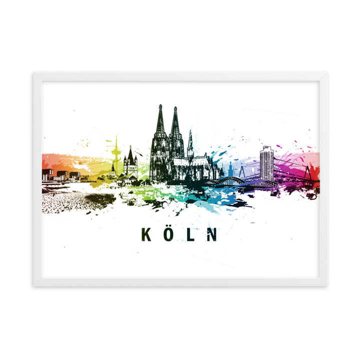 Poster mit Rahmen - Skyline Köln Marko Kurth Weiß / 50×70 cm artlia