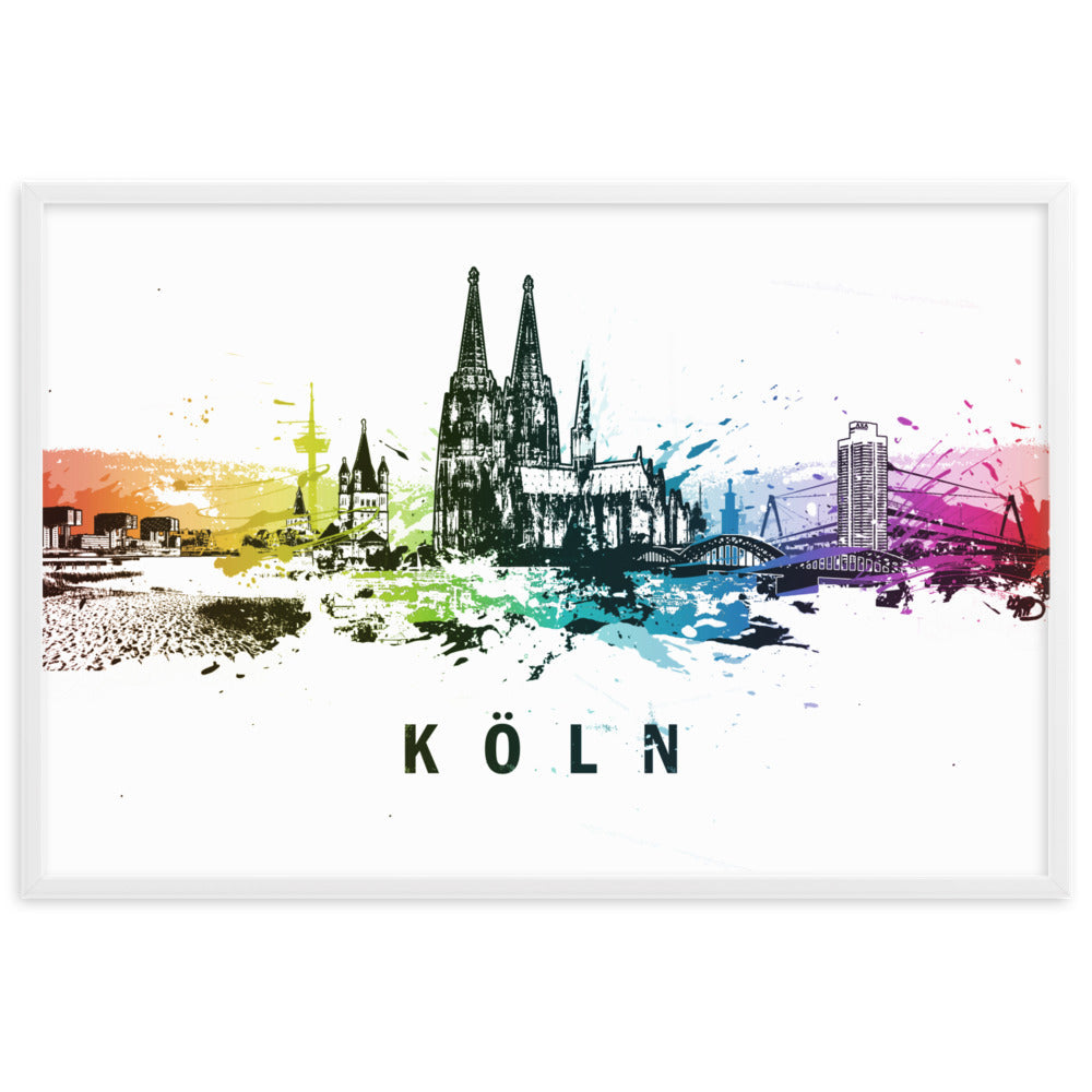 Poster mit Rahmen - Skyline Köln Marko Kurth Weiß / 61×91 cm artlia