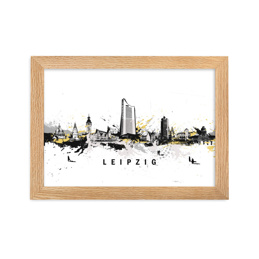 Poster mit Rahmen - Skyline Leipzig Marko Kurth Oak / 21×30 cm artlia