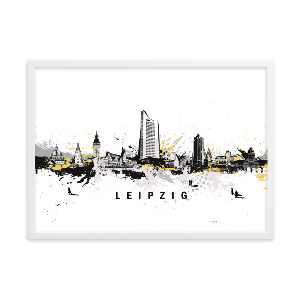 Poster mit Rahmen - Skyline Leipzig Marko Kurth Weiß / 50×70 cm artlia