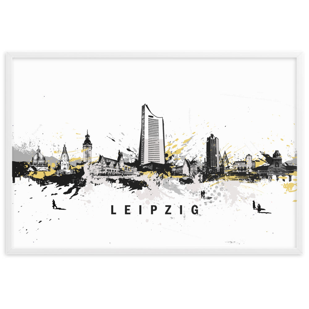 Poster mit Rahmen - Skyline Leipzig Marko Kurth Weiß / 61×91 cm artlia