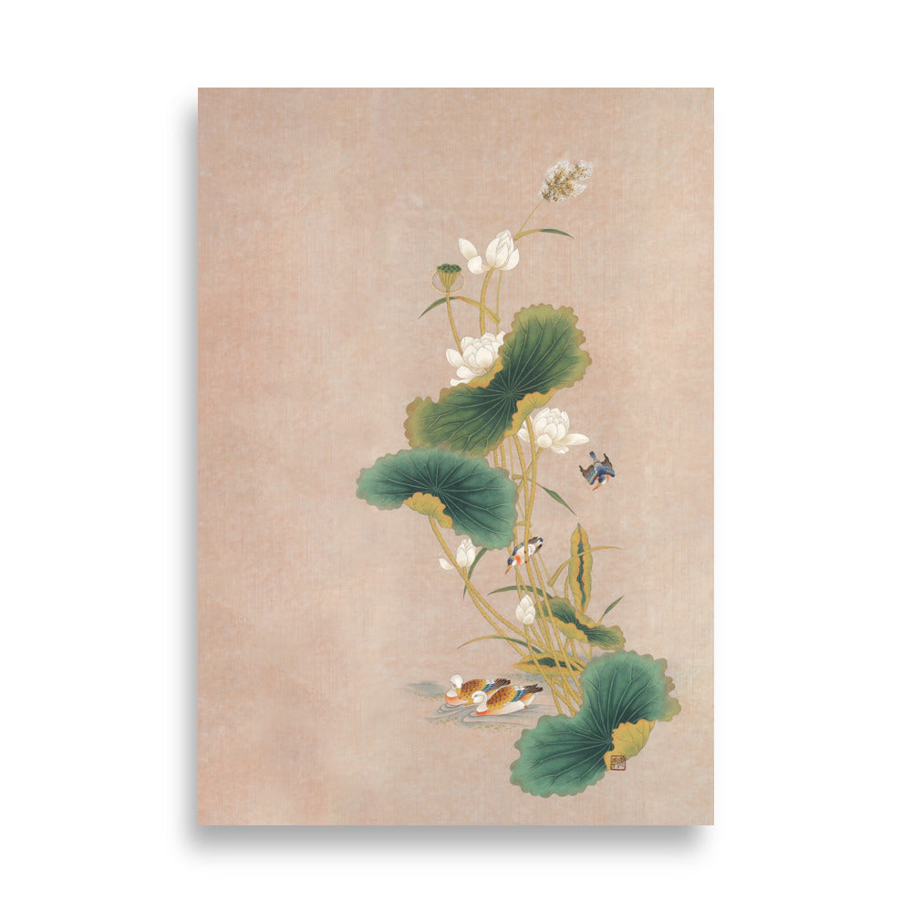 Póster - Seungmin Yoon, Flores de loto con pájaros