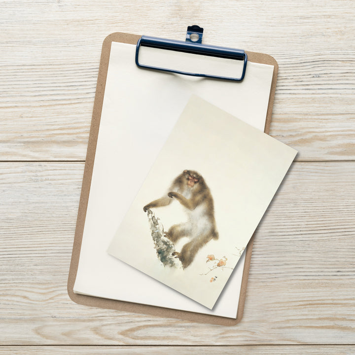 Carte postale - Hashimoto Kansetsu, vieux singe avec cerise en automne