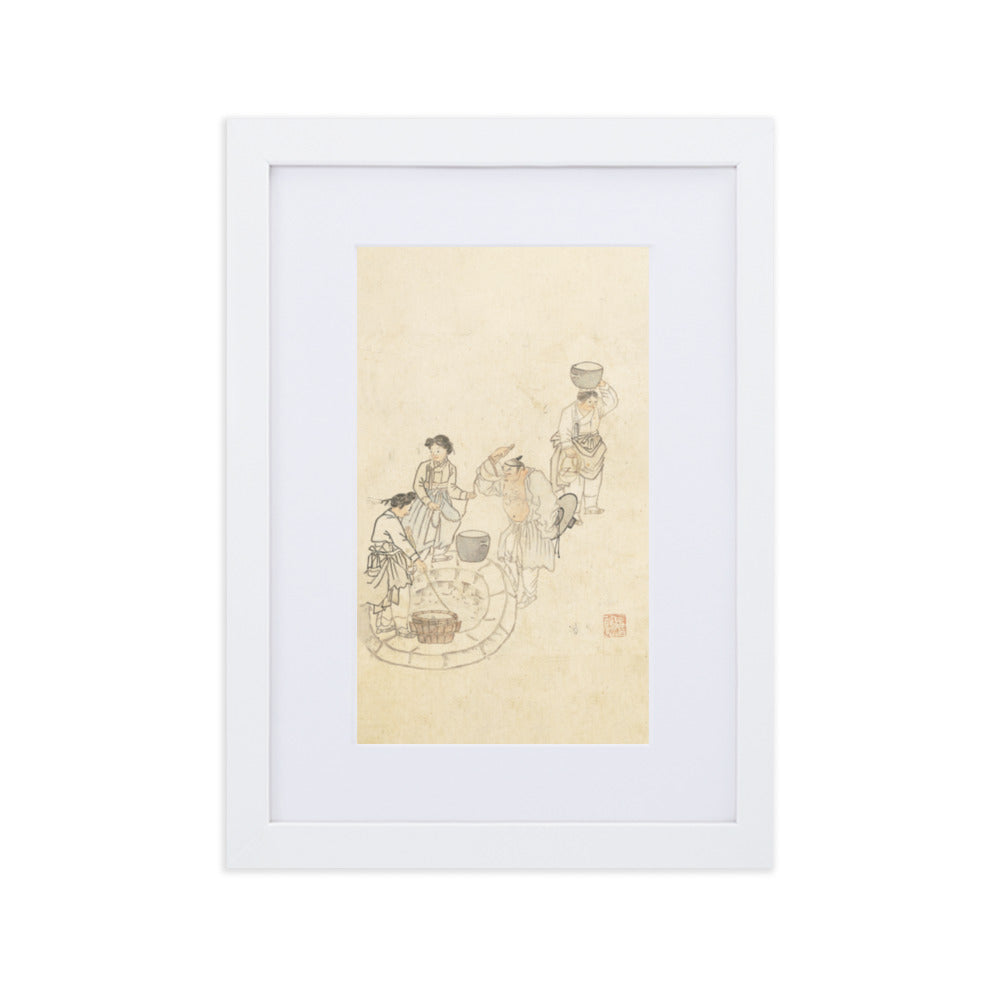 bei der Quelle, Umulga, Kim Hong-do - Poster im Rahmen mit Passepartout Hong-do Kim Weiß / 21×30 cm artlia