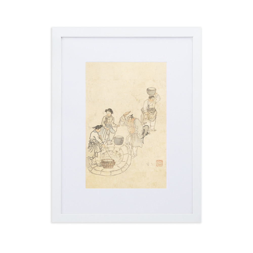bei der Quelle, Umulga, Kim Hong-do - Poster im Rahmen mit Passepartout Hong-do Kim Weiß / 30×40 cm artlia