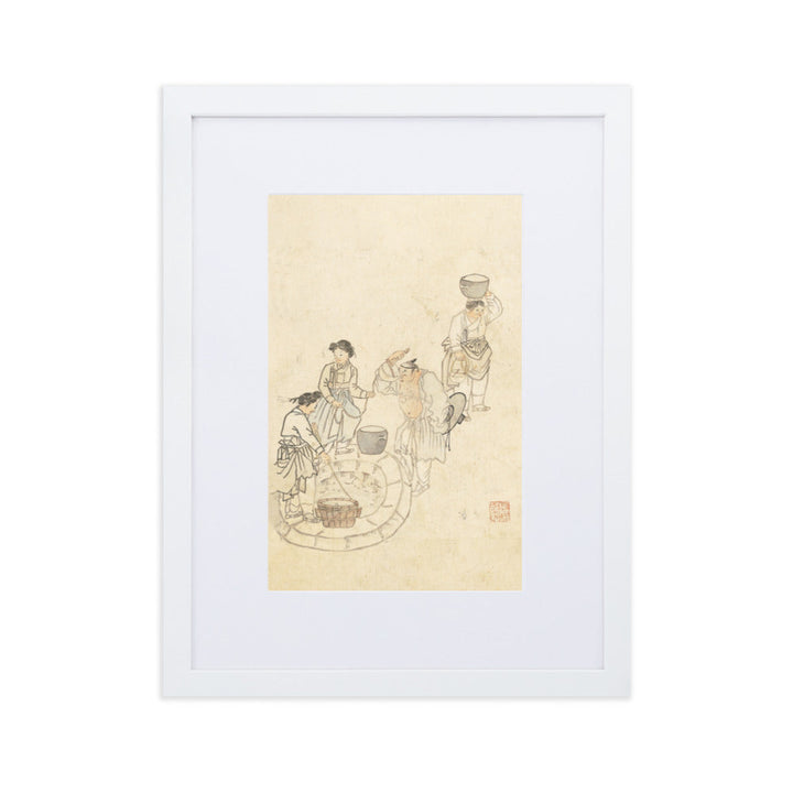 bei der Quelle, Umulga, Kim Hong-do - Poster im Rahmen mit Passepartout Hong-do Kim Weiß / 30×40 cm artlia