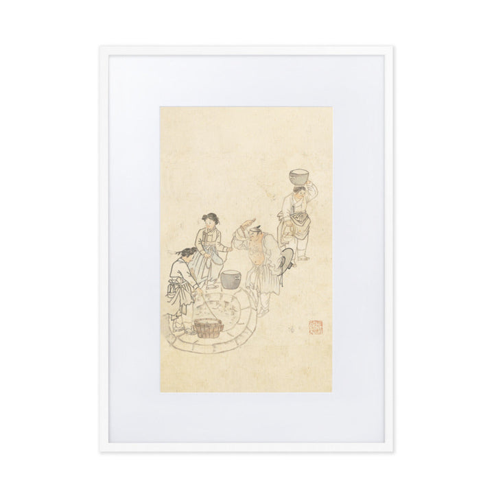 bei der Quelle, Umulga, Kim Hong-do - Poster im Rahmen mit Passepartout Hong-do Kim Weiß / 50×70 cm artlia