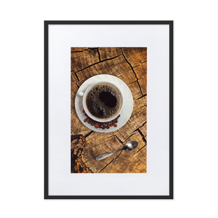 Café in nature - Poster im Rahmen mit Passepartout Kuratoren von artlia Schwarz / 50×70 cm artlia