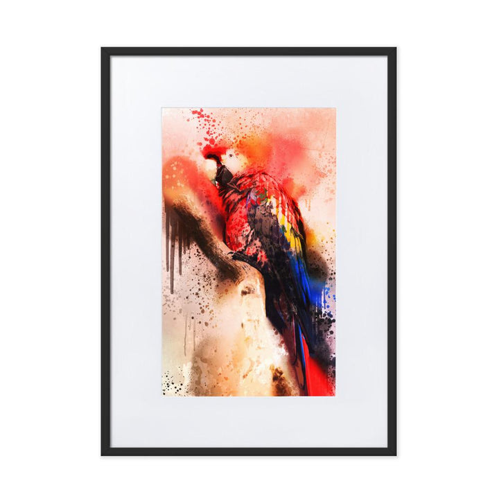 Fantasie Papagei - Poster im Rahmen mit Passepartout Kuratoren von artlia Schwarz / 50×70 cm artlia