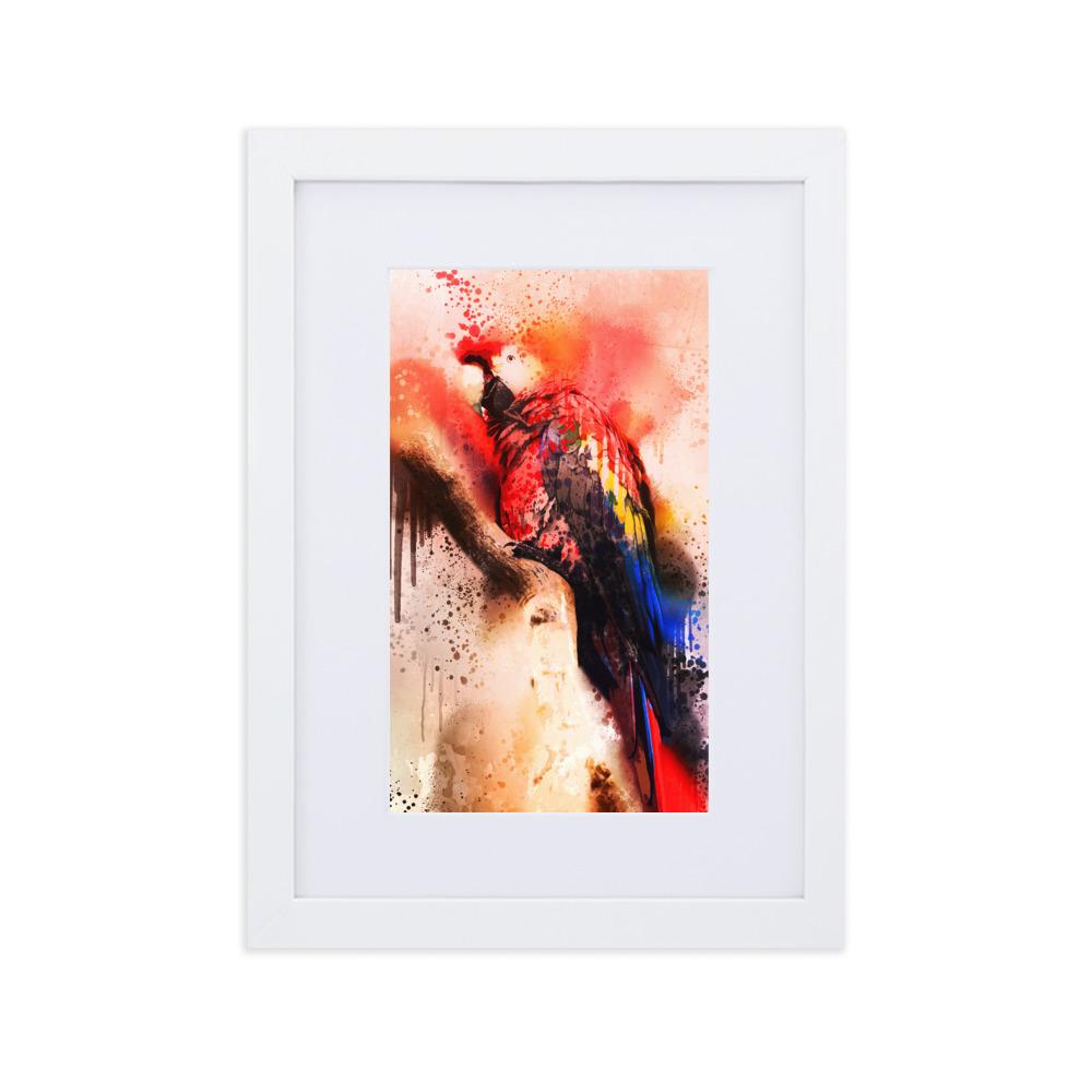 Fantasie Papagei - Poster im Rahmen mit Passepartout Kuratoren von artlia Weiß / 21×30 cm artlia