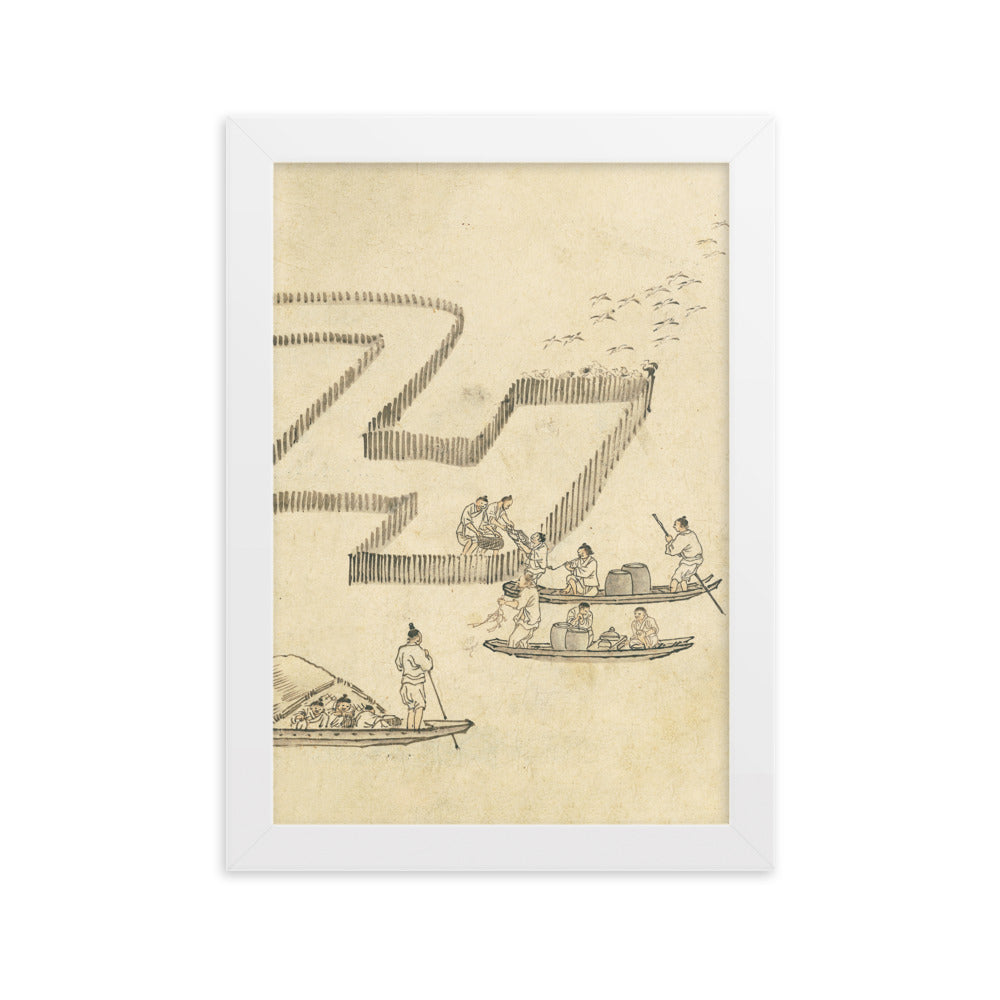 Fischfang, Kim Hong-do - Poster im Rahmen Hong-do Kim Weiß / 21×30 cm artlia