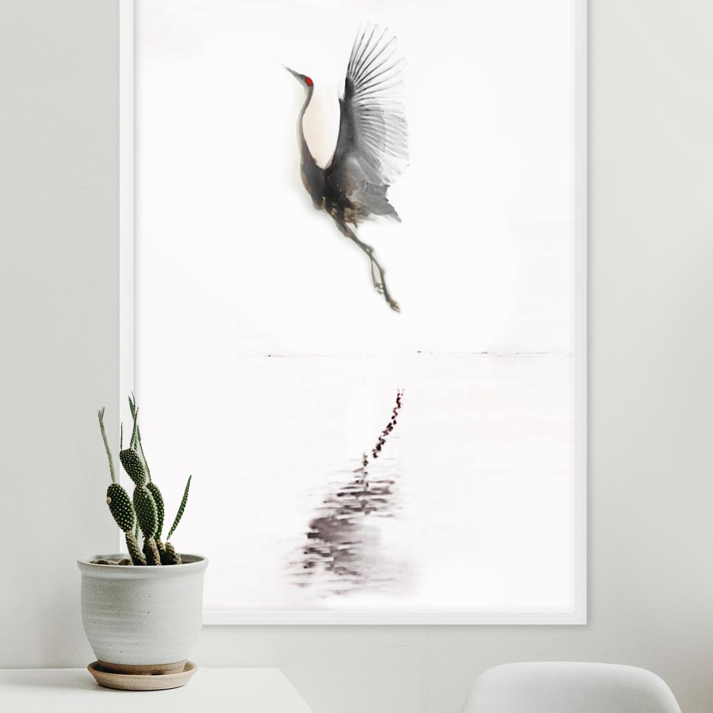 Vogel Poster | koreanisch artlia Kranich, 🥇 fliegender