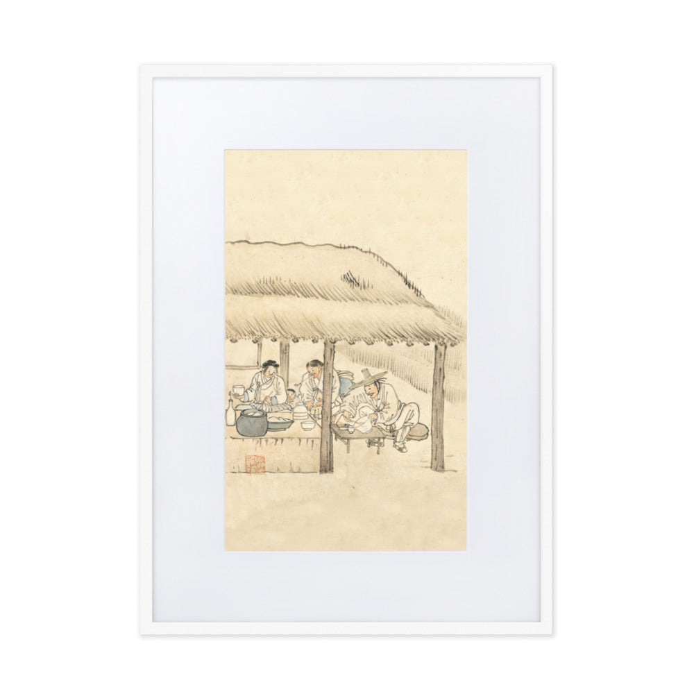 Gasthaus, Kim Hong-do - Poster im Rahmen mit Passepartout Hong-do Kim Weiß / 50×70 cm artlia