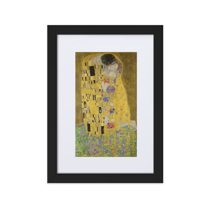 Gustav Klimt, Der Kuss - Poster im Rahmen mit Passepartout Gustav Klimt Schwarz / 21×30 cm artlia