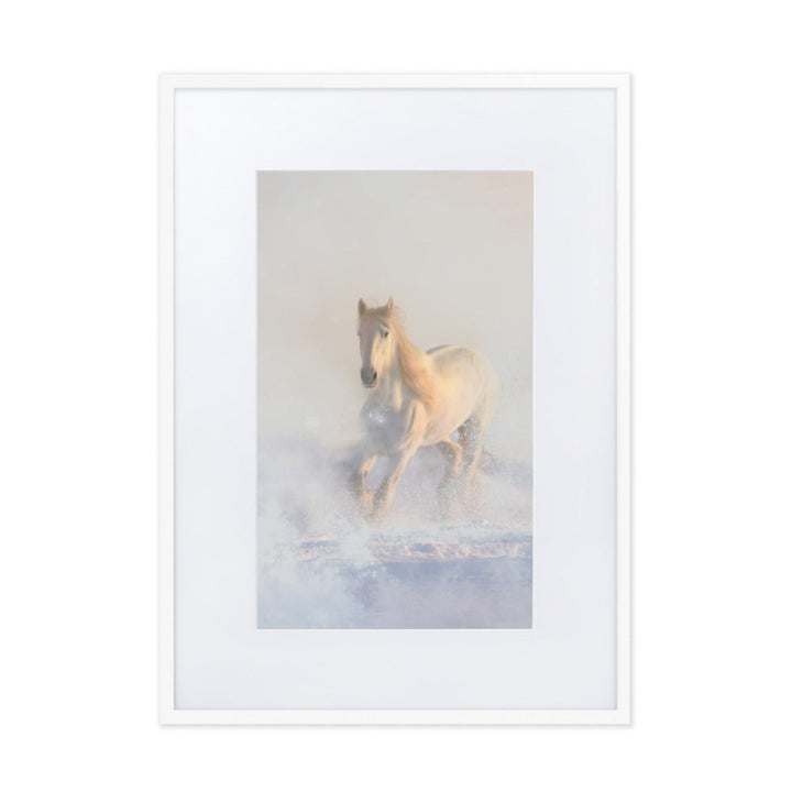 Pferd im Schnee Horse in Snow - Poster im Rahmen mit Passepartout artlia Weiß / 50×70 cm artlia