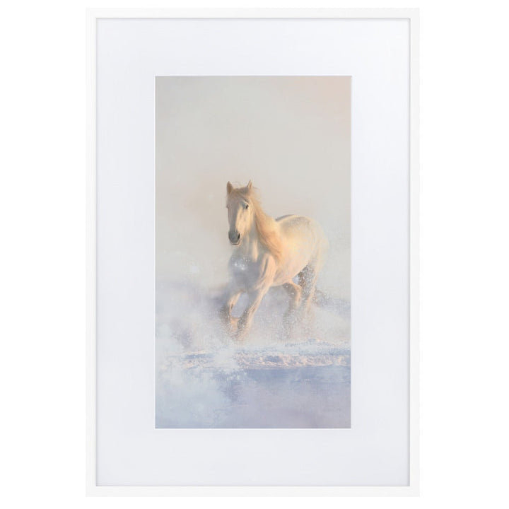 Pferd im Schnee Horse in Snow - Poster im Rahmen mit Passepartout artlia Weiß / 61×91 cm artlia