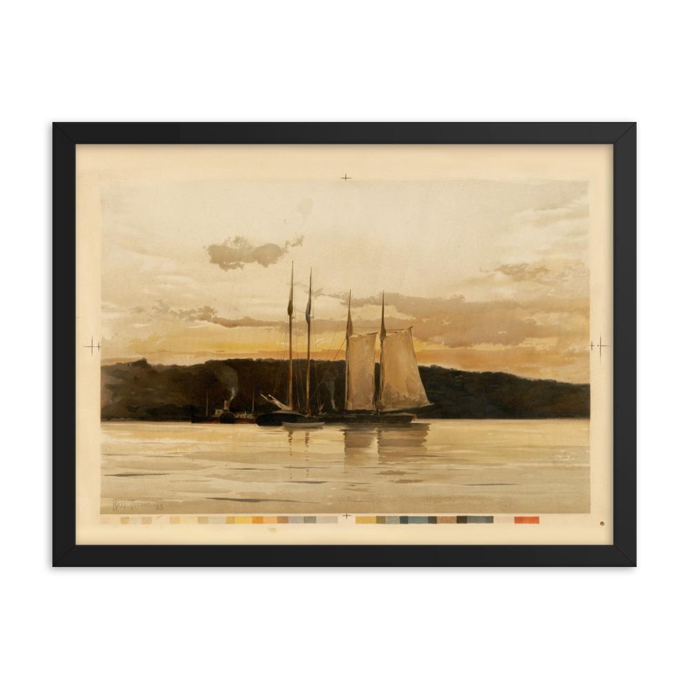 Schiffe im Sonnenuntergang - Poster im Rahmen Boston Public Library schwarz / 30x41 cm artlia