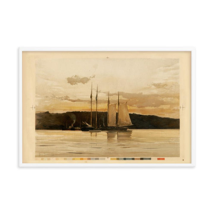 Schiffe im Sonnenuntergang - Poster im Rahmen Boston Public Library weiß / 61x91 cm artlia