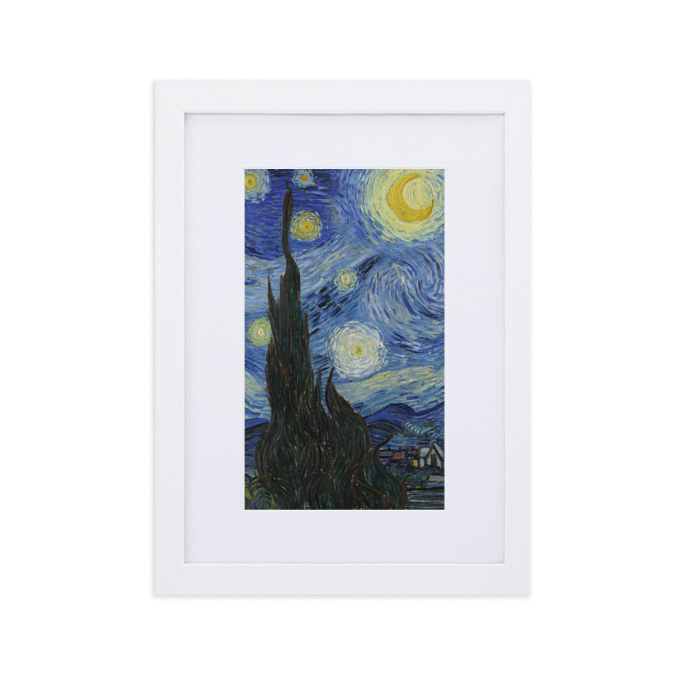Starry Night, Van Gogh - Poster im Rahmen mit Passepartout Van Gogh vertikal / Weiß / 21×30 cm artlia